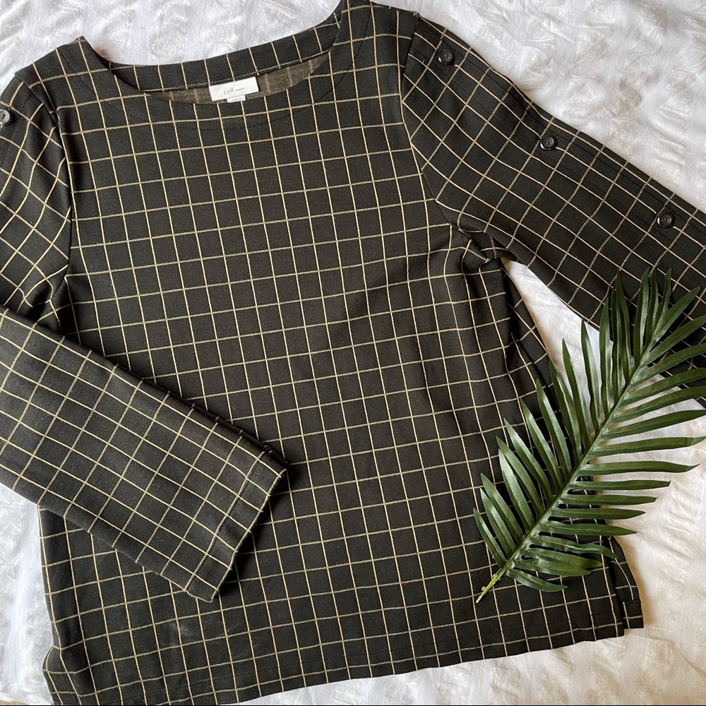 J. Jill Ponte Windowpane Black Camel Tunic Size M